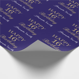 Happy 16th Birthday Gold Glitter en Navy Blue Cadeaupapier
