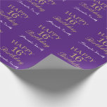 Happy 16th Birthday Gold Glitter en Paars Cadeaupapier<br><div class="desc">Fijne 16e verjaardag Gold Glitter en Paars Lila Lavender Wrapping Paper met persoonlijke naam. Voor verdere aanpassing,  te klikken gelieve de knoop "van de Aanpassing het"en ons ontwerphulpmiddel te gebruiken om deze sjabloon te wijzigen.</div>