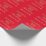Happy 16th Birthday Gold Glitter en Red Cadeaupapier<br><div class="desc">Fijne 16e verjaardag Gold Glitter en rood Wrapping Paper met een persoonlijke naam. Voor verdere aanpassing,  te klikken gelieve de knoop "van de Aanpassing het"en ons ontwerphulpmiddel te gebruiken om deze sjabloon te wijzigen.</div>
