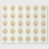 Happy 16th Birthday Gold Glitter en White Cadeaupapier (Vlak)