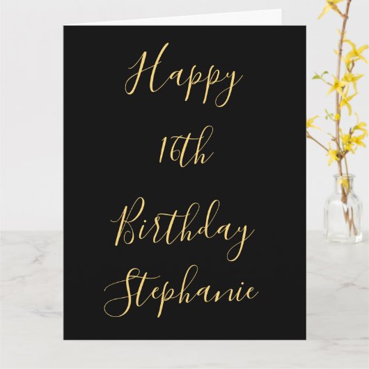 Happy 16th Birthday Gold Yellow Black, aangepaste Kaart (Gele Bloem)