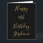 Happy 16th Birthday Gold Yellow Black, aangepaste  Kaart<br><div class="desc">Ontworpen met gouden gele tekstsjablonen voor het "Happy 16th Birthday"-bericht en de aangepaste naam die u kunt bewerken om deze aan te passen en ook de aangepaste kleurachtergrond!</div>