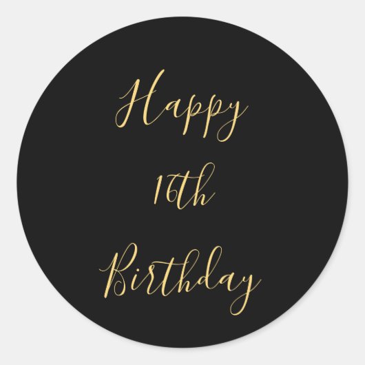 Happy 16th Birthday Golden Yellow Black Custom Age Ronde Sticker (Voorkant)