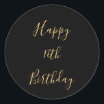Happy 16th Birthday Golden Yellow Black Custom Age Ronde Sticker<br><div class="desc">Ontworpen met gouden gele tekst sjabloon voor het "Happy 16th Birthday"-bericht dat u kunt bewerken om de kleur achtergrond aan te passen en ook aan te passen!</div>