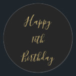 Happy 16th Birthday Golden Yellow Black Custom Age Ronde Sticker<br><div class="desc">Ontworpen met gouden gele tekst sjabloon voor het "Happy 16th Birthday"-bericht dat u kunt bewerken om de kleur achtergrond aan te passen en ook aan te passen!</div>