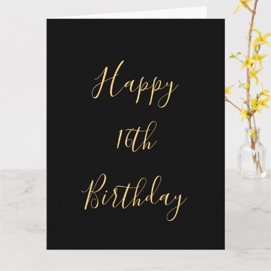 Happy 16th Birthday Golden Yellow Custom Age Black Kaart (Gele Bloem)
