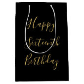 Happy 16th Birthday Golden Yellow Custom Age Black Medium Cadeauzakje (Voorkant)
