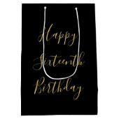 Happy 16th Birthday Golden Yellow Custom Age Black Medium Cadeauzakje (Achterkant)