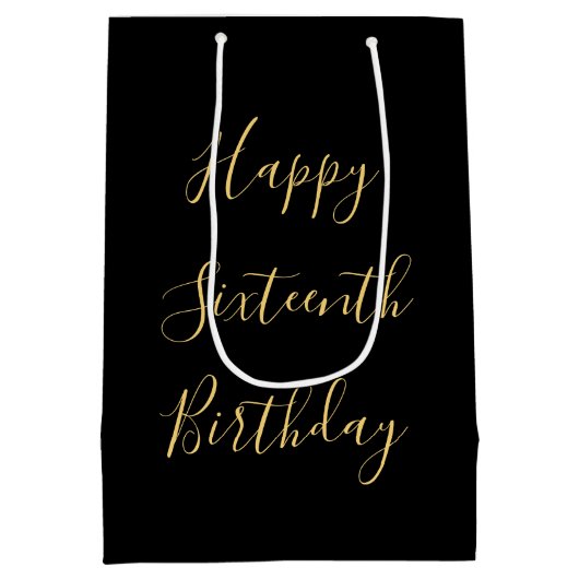 Happy 16th Birthday Golden Yellow Custom Age Black Medium Cadeauzakje (Achterkant)