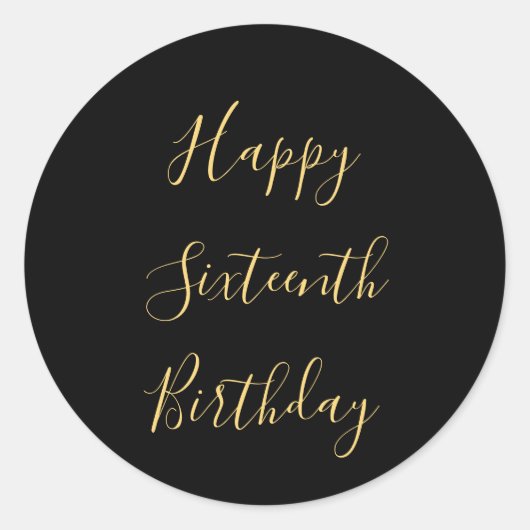 Happy 16th Birthday Golden Yellow Custom Age Black Ronde Sticker (Voorkant)