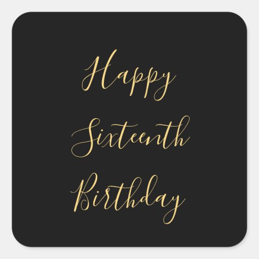 Happy 16th Birthday Golden Yellow Custom Age Black Vierkante Sticker (Voorkant)