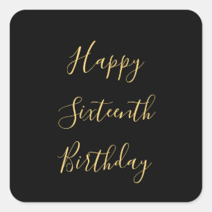 Happy 16th Birthday Golden Yellow Custom Age Black Vierkante Sticker