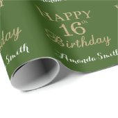 Happy 16th Birthday Gouden Glitter en Groen Cadeaupapier (Rol Hoek)