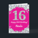 Happy 16th Birthday Hot Pink en Silver Glitter Kaart<br><div class="desc">Fijne 16e verjaardag Hot Pink en Silver Glitter Card met persoonlijke naam. Voor verdere aanpassing,  te klikken gelieve de knoop "van de Aanpassing het"en ons ontwerphulpmiddel te gebruiken om deze sjabloon te wijzigen.</div>