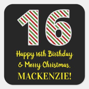 Happy 16th Birthday & Merry Kerstmis, aangepaste n Vierkante Sticker