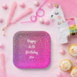 Happy 16th Birthday Name Pink Rose Gold Glitter Papieren Bordje<br><div class="desc">Ontworpen met een sjabloon voor het 'Happy 16th Birthday'-bericht en de naam die u kunt aanpassen in de gouden kleurenachtergrond van het glittery roos!</div>