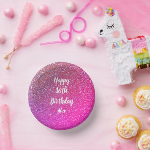 Happy 16th Birthday Name Pink Rose Gold Glitter Papieren Kommen