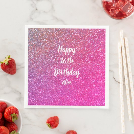 Happy 16th Birthday Name Pink Rose Gold Glitter Servet (Insitu)