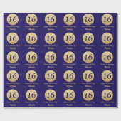 Happy 16th Birthday Navy Blue en Gold Glitter Cadeaupapier (Vlak)