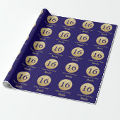 Happy 16th Birthday Navy Blue en Gold Glitter Cadeaupapier (Uitgerold)
