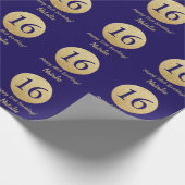 Happy 16th Birthday Navy Blue en Gold Glitter Cadeaupapier (Hoek)