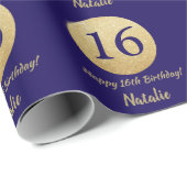 Happy 16th Birthday Navy Blue en Gold Glitter Cadeaupapier (Rol Hoek)
