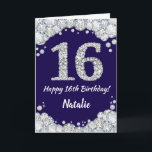 Happy 16th Birthday Navy Blue en Silver Glitter Kaart<br><div class="desc">Happy 16th Birthday Navy Blue en Silver Glitter Card met persoonlijke naam. Voor verdere aanpassing,  te klikken gelieve de knoop "van de Aanpassing het"en ons ontwerphulpmiddel te gebruiken om deze sjabloon te wijzigen.</div>