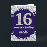 Happy 16th Birthday Navy Blue en Silver Glitter Kaart<br><div class="desc">Happy 16th Birthday Navy Blue en Silver Glitter Card met persoonlijke naam. Voor verdere aanpassing,  te klikken gelieve de knoop "van de Aanpassing het"en ons ontwerphulpmiddel te gebruiken om deze sjabloon te wijzigen.</div>