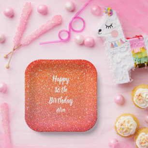 Happy 16th Birthday Oranje Salmon Pink Glitter Papieren Bordje