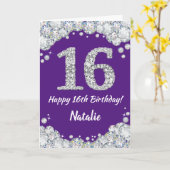 Happy 16th Birthday Paars en Silver Glitter Card Kaart (Gele Bloem)