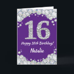 Happy 16th Birthday Paars en Silver Glitter Card Kaart<br><div class="desc">Happy 16th Birthday Paars and Silver Glitter Card met persoonlijke naam. Voor verdere aanpassing,  te klikken gelieve de knoop "van de Aanpassing het"en ons ontwerphulpmiddel te gebruiken om deze sjabloon te wijzigen.</div>