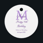 Happy 16th Birthday paarse naam toevoegen monogram Bedankjes Labels<br><div class="desc">mooi design</div>