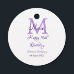 Happy 16th Birthday paarse naam toevoegen monogram Bedankjes Labels<br><div class="desc">mooi design</div>