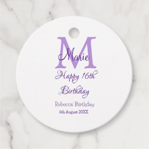 Happy 16th Birthday paarse naam toevoegen monogram Bedankjes Labels