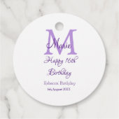 Happy 16th Birthday paarse naam toevoegen monogram Bedankjes Labels (Achterkant)