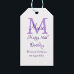 Happy 16th Birthday paarse naam toevoegen monogram Cadeaulabel<br><div class="desc">mooi design</div>
