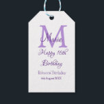 Happy 16th Birthday paarse naam toevoegen monogram Cadeaulabel<br><div class="desc">mooi design</div>