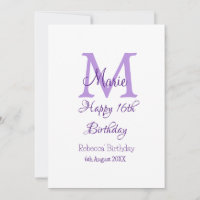 Happy 16th Birthday paarse naam toevoegen monogram