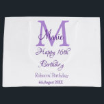 Happy 16th Birthday paarse naam toevoegen monogram Groot Cadeauzakje<br><div class="desc">mooi design</div>