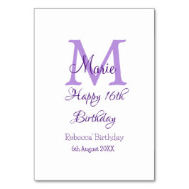 Happy 16th Birthday paarse naam toevoegen monogram Kaart
