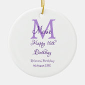 Happy 16th Birthday paarse naam toevoegen monogram Keramisch Ornament (Voorkant)