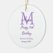 Happy 16th Birthday paarse naam toevoegen monogram Keramisch Ornament (Links)