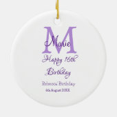 Happy 16th Birthday paarse naam toevoegen monogram Keramisch Ornament (Achterkant)