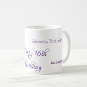 Happy 16th Birthday paarse naam toevoegen monogram Koffiemok (Voorkant rechts)