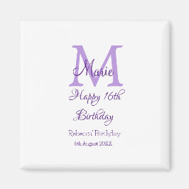 Happy 16th Birthday paarse naam toevoegen monogram Magneet