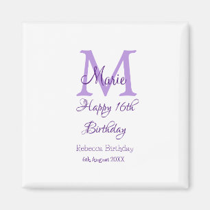 Happy 16th Birthday paarse naam toevoegen monogram Magneet