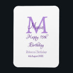 Happy 16th Birthday paarse naam toevoegen monogram Magneet<br><div class="desc">mooi design</div>