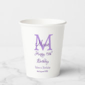Happy 16th Birthday paarse naam toevoegen monogram Papieren Bekers (Achterkant)