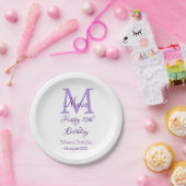 Happy 16th Birthday paarse naam toevoegen monogram Papieren Bordje (Feest)