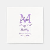 Happy 16th Birthday paarse naam toevoegen monogram Servet (Voorkant)